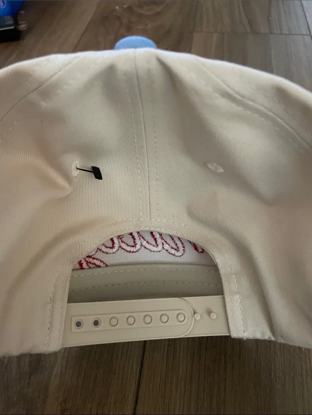 Philly Script Snapback Hat - Cream Crown with Light Blue Brim